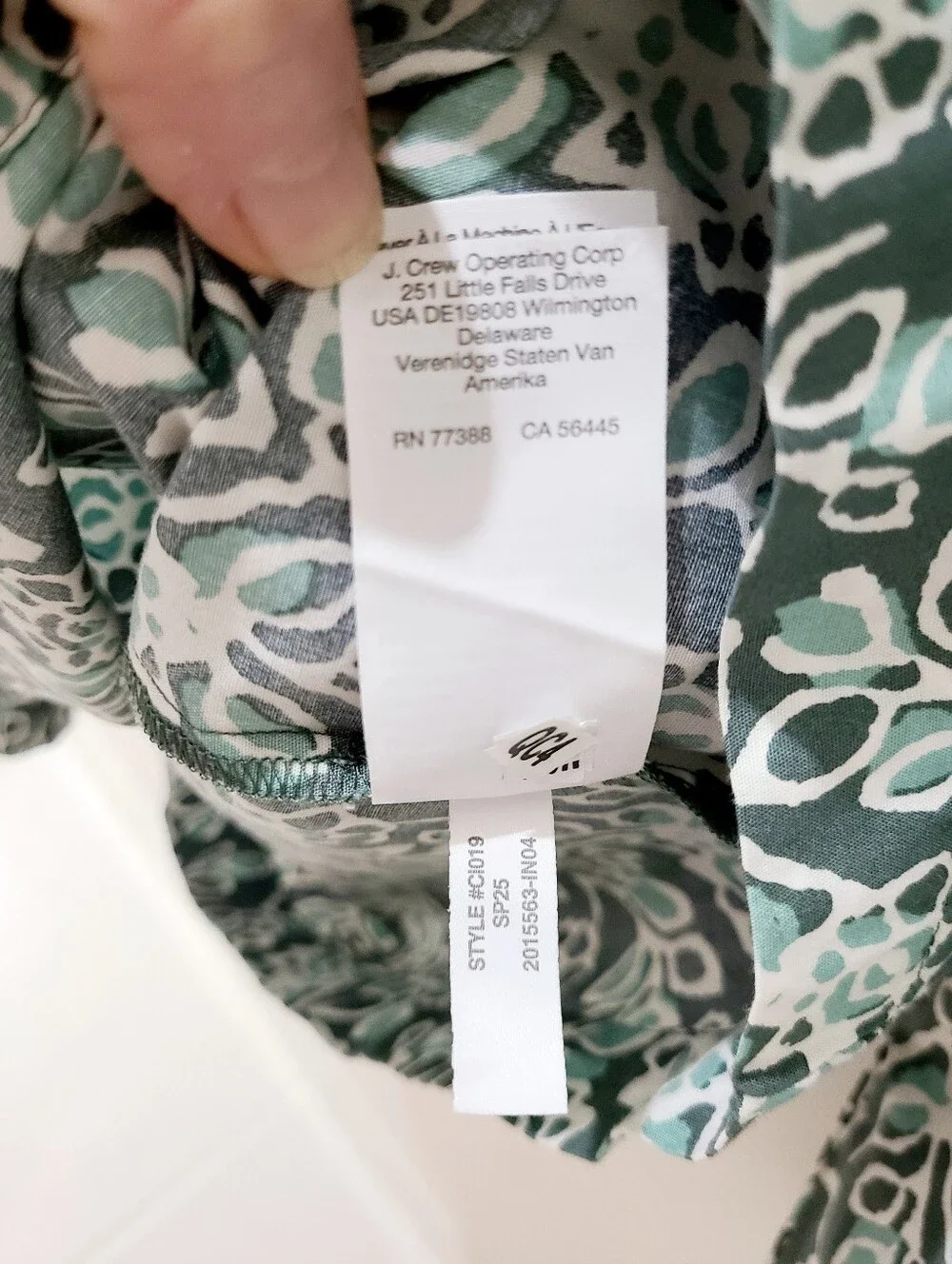 J. CREW Cotton Peasant Blouse Scoopneck Stretch Green Vine Print Sz M